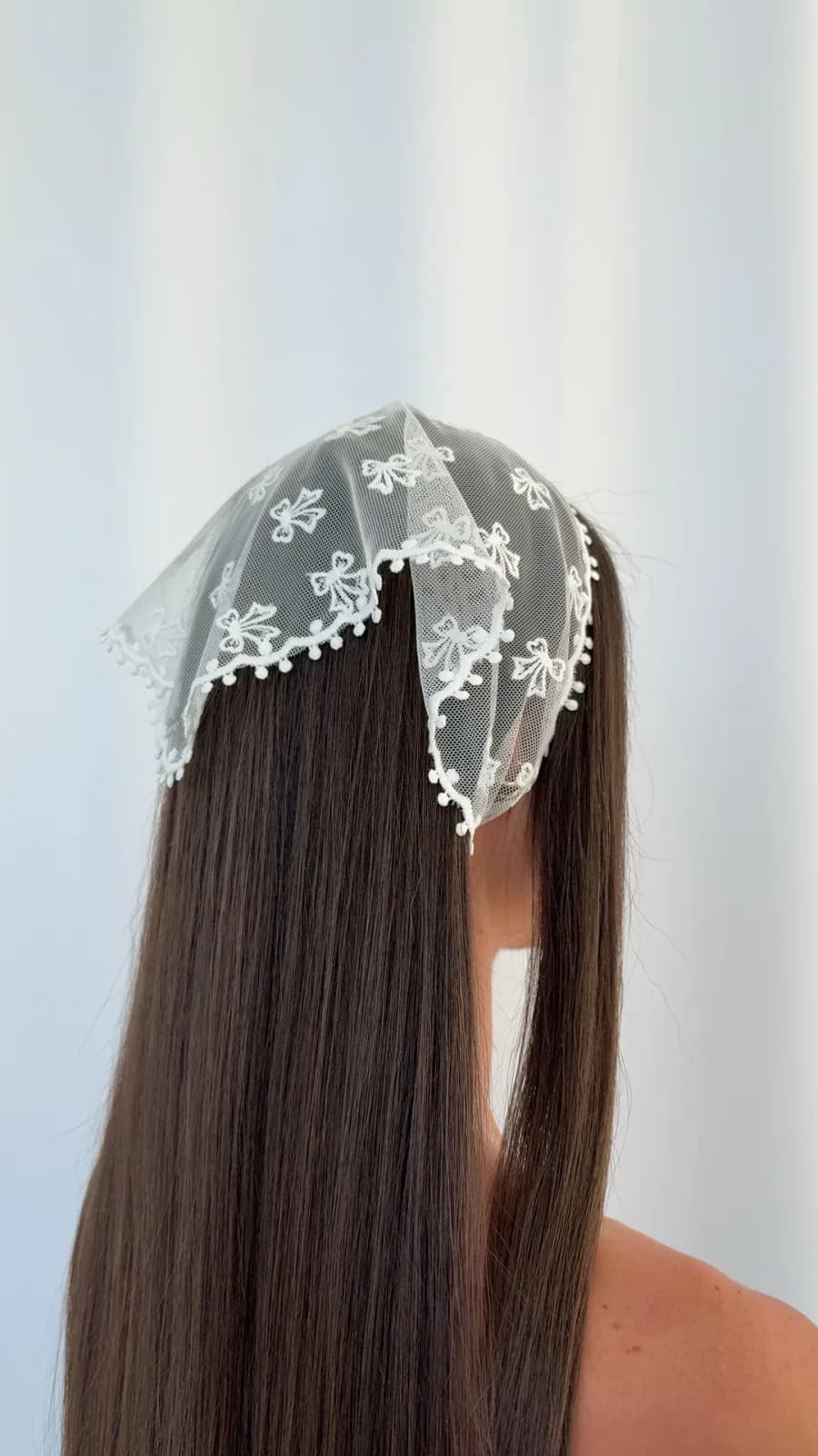 Tül Tasarım Kurdele Detay Beyaz Bandana