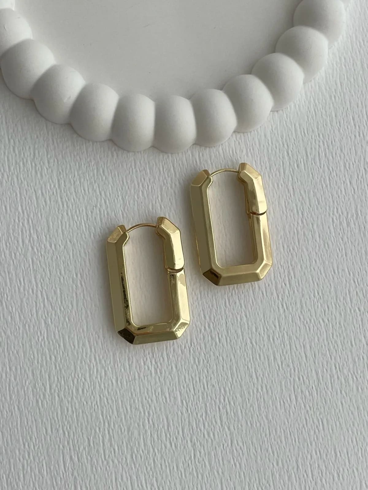 Özel Seri Dikdörtgen Tasarım Gold Halka Küpe