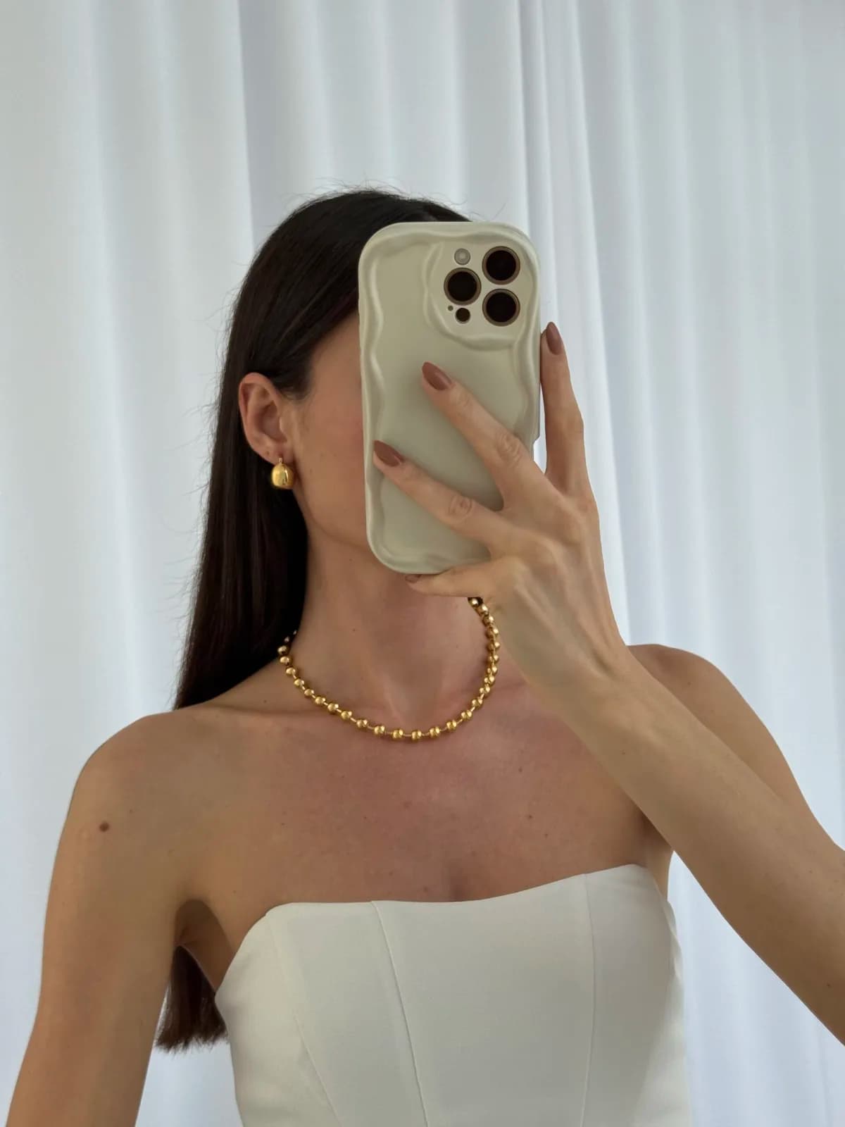 Çelik Tombul Top Tasarım Gold Küpe