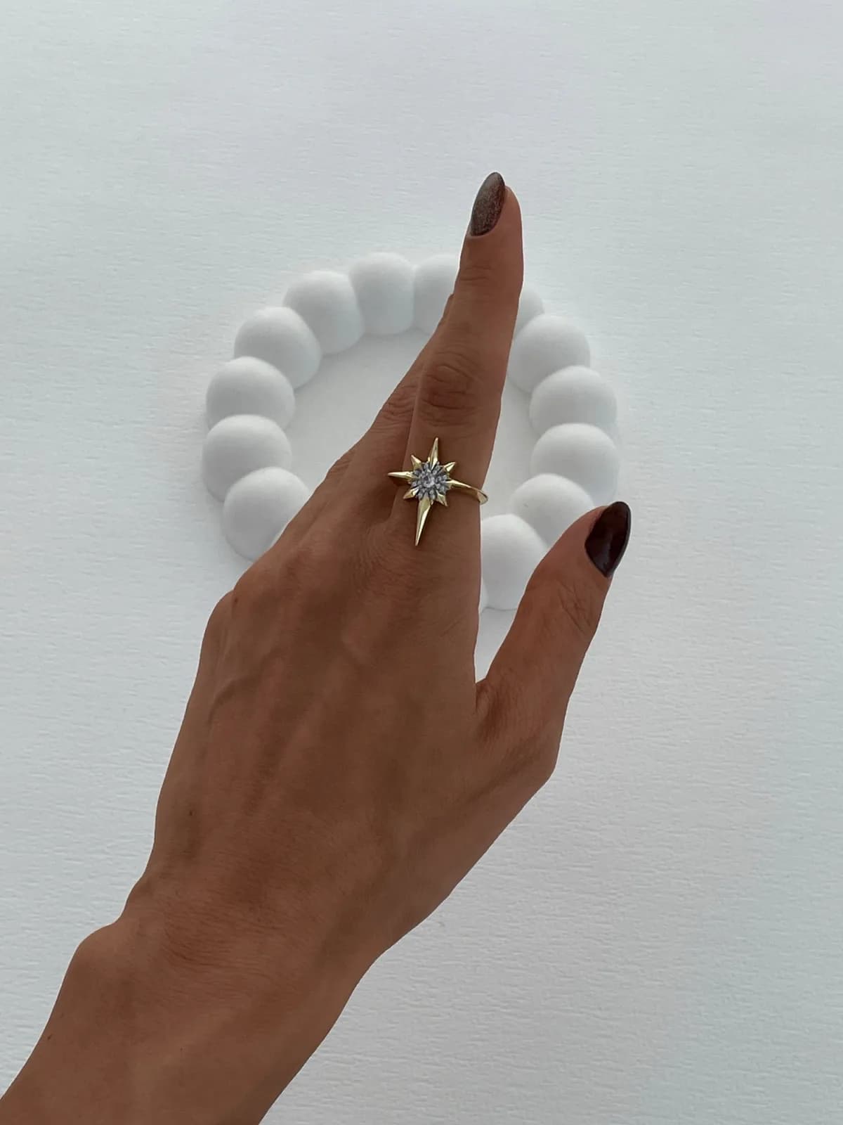 Özel Seri Zirkon Taş Kutup Yıldızı Ayarlanabilir Gold Yüzük