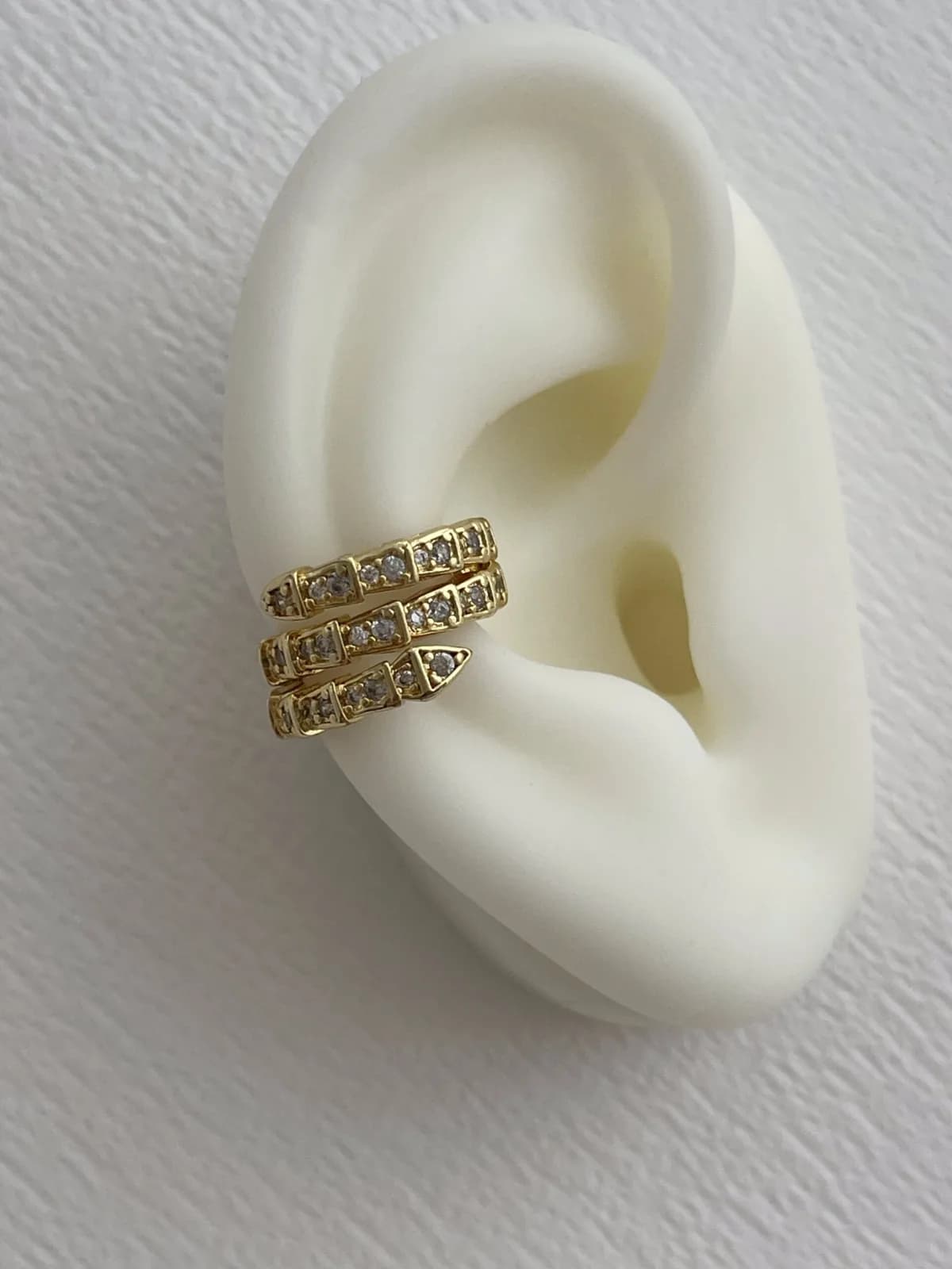 Özel Seri Zirkon Taşlı Yılan Tasarım Gold Earcuff Küpe