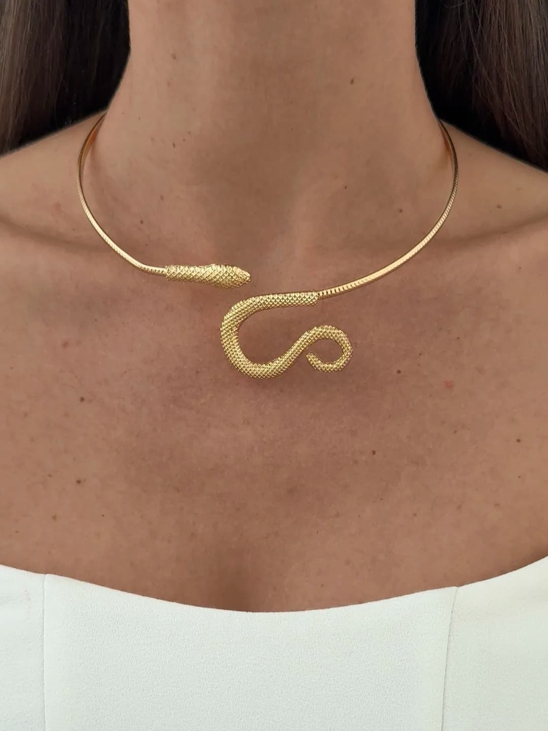 Özel Seri Yılan Tasarım Gold Choker Kolye