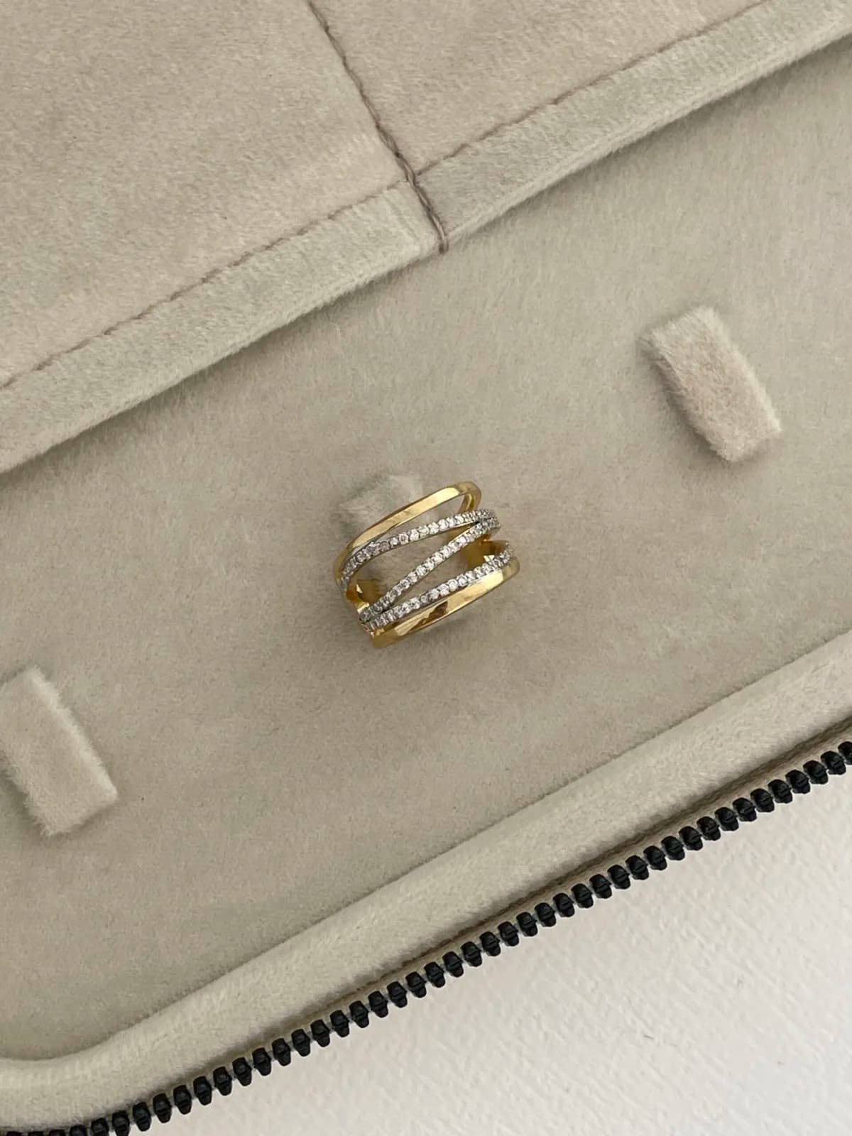 Özel Seri Zirkon Taş Geometrik Tasarım Ayarlanabilir Gold Yüzük