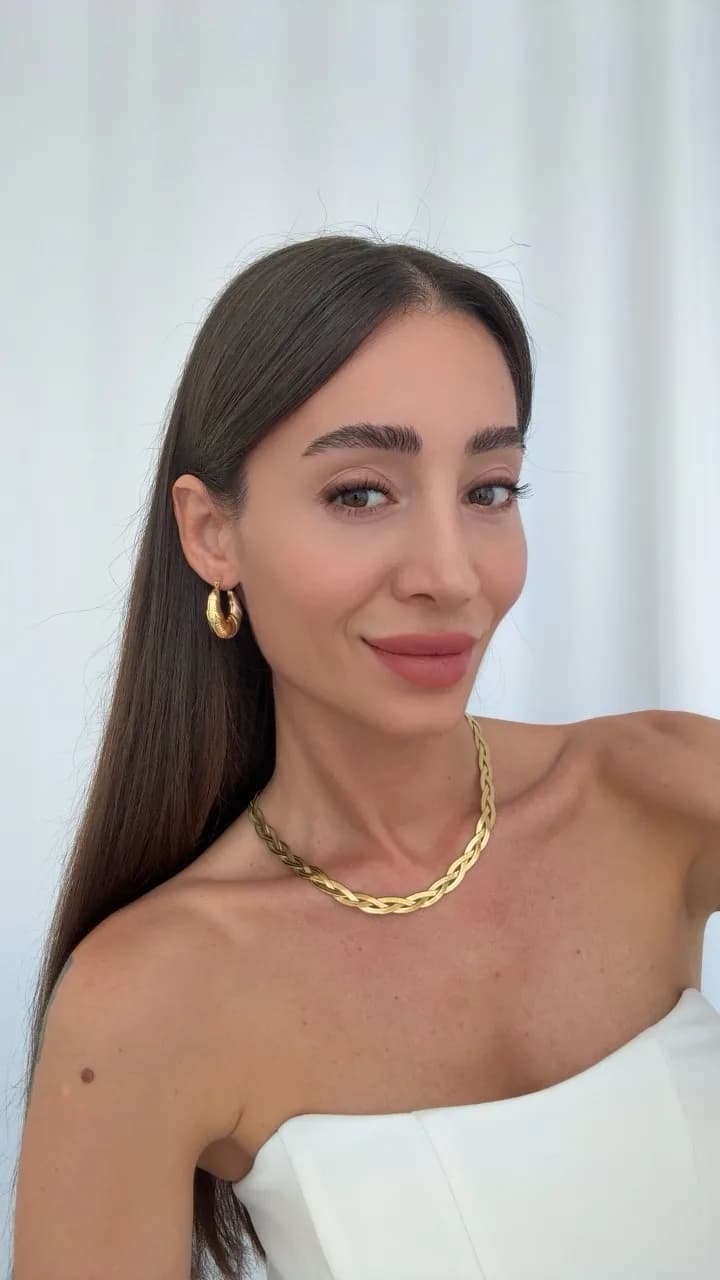 Çelik Desenli Gold Halka Küpe