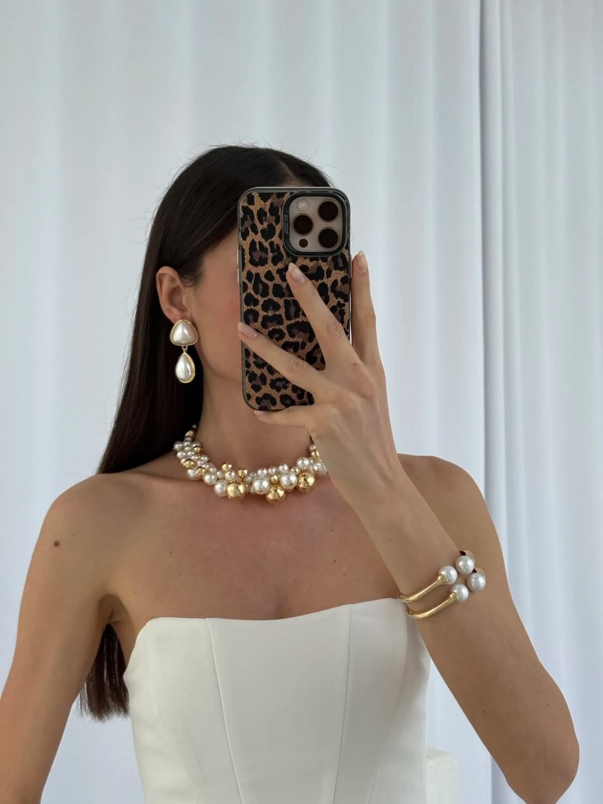 Özel Seri İnci Detay Damla Model Gold Küpe