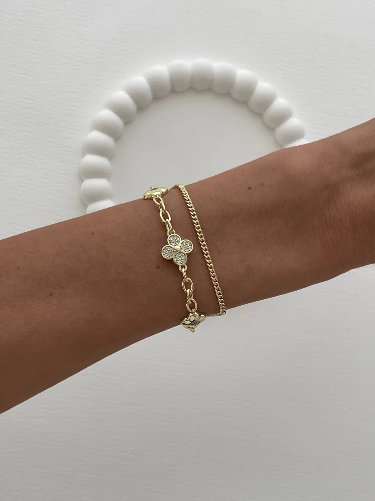 Özel Seri Yonca Model ikili Zincir Gold Bileklik