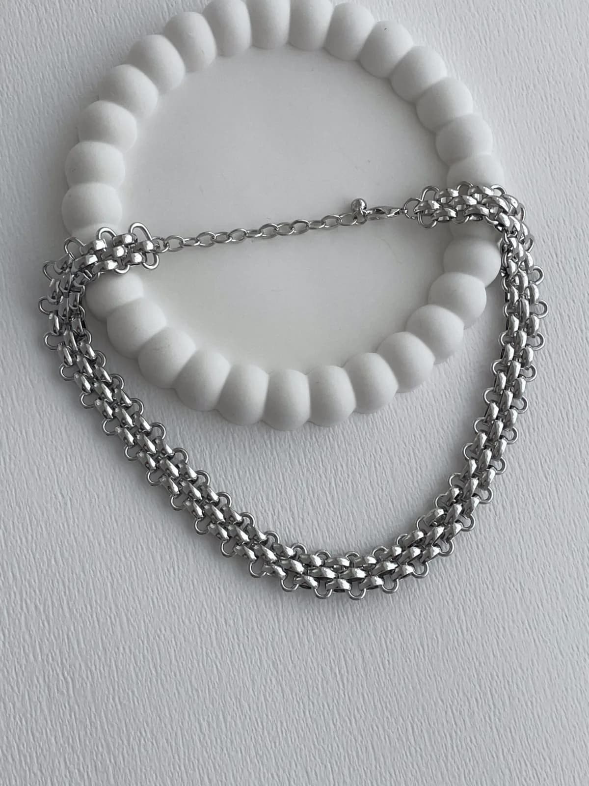 Özel Seri Gümüş Hasır Zincir Choker Kolye