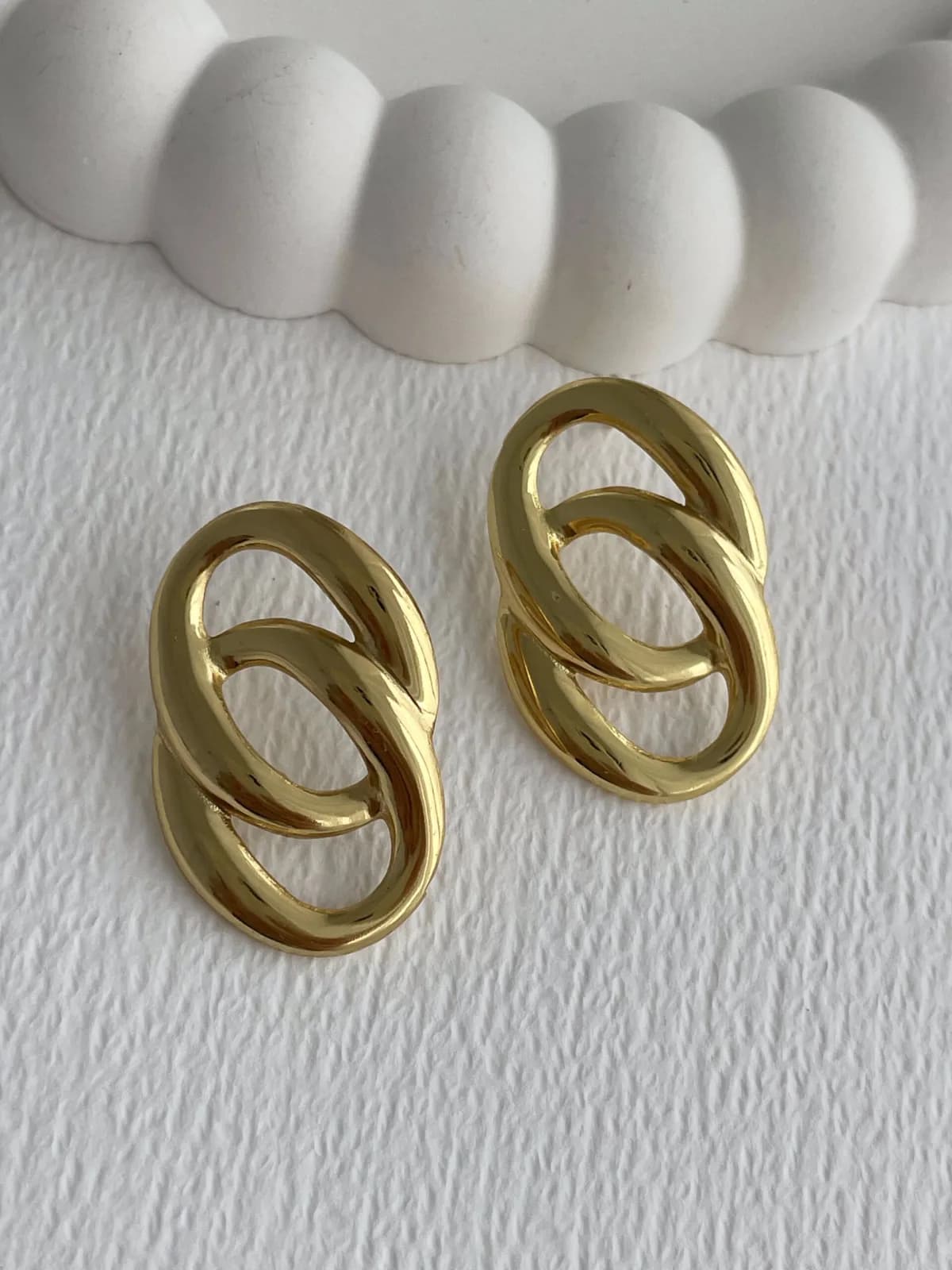Çelik İkili Oval Tasarım Gold Küpe