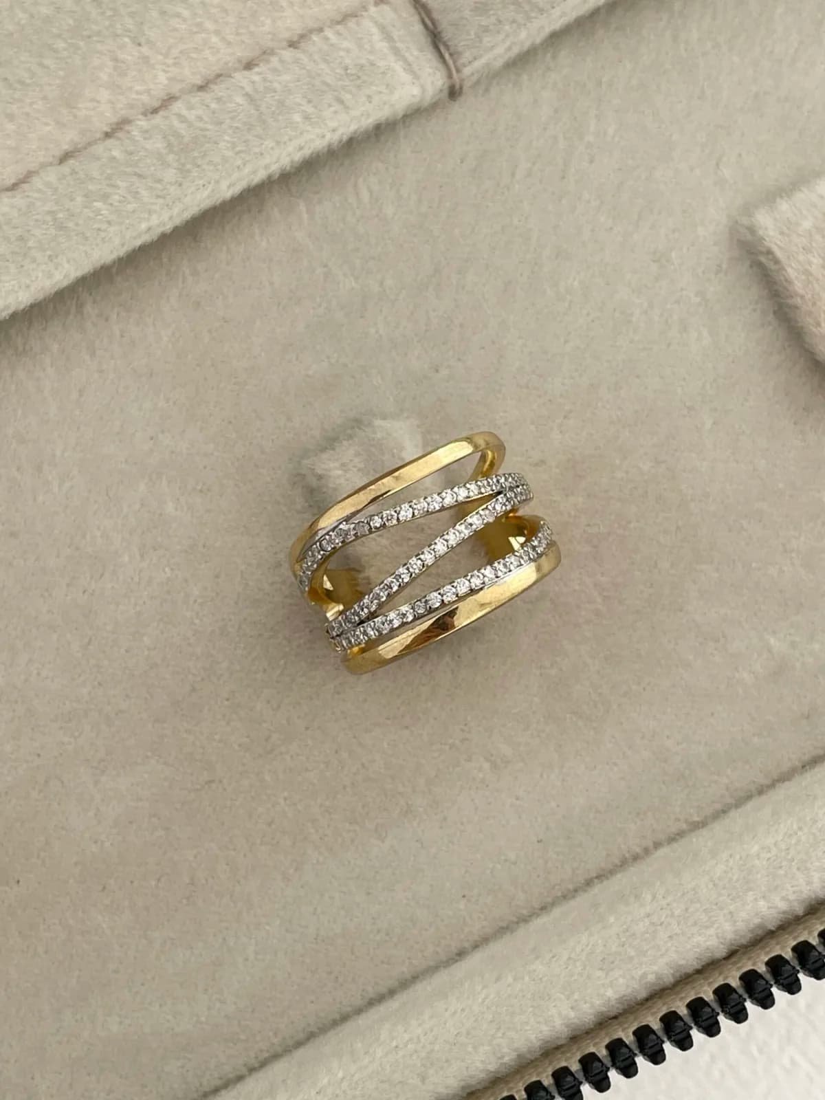 Özel Seri Zirkon Taş Geometrik Tasarım Ayarlanabilir Gold Yüzük