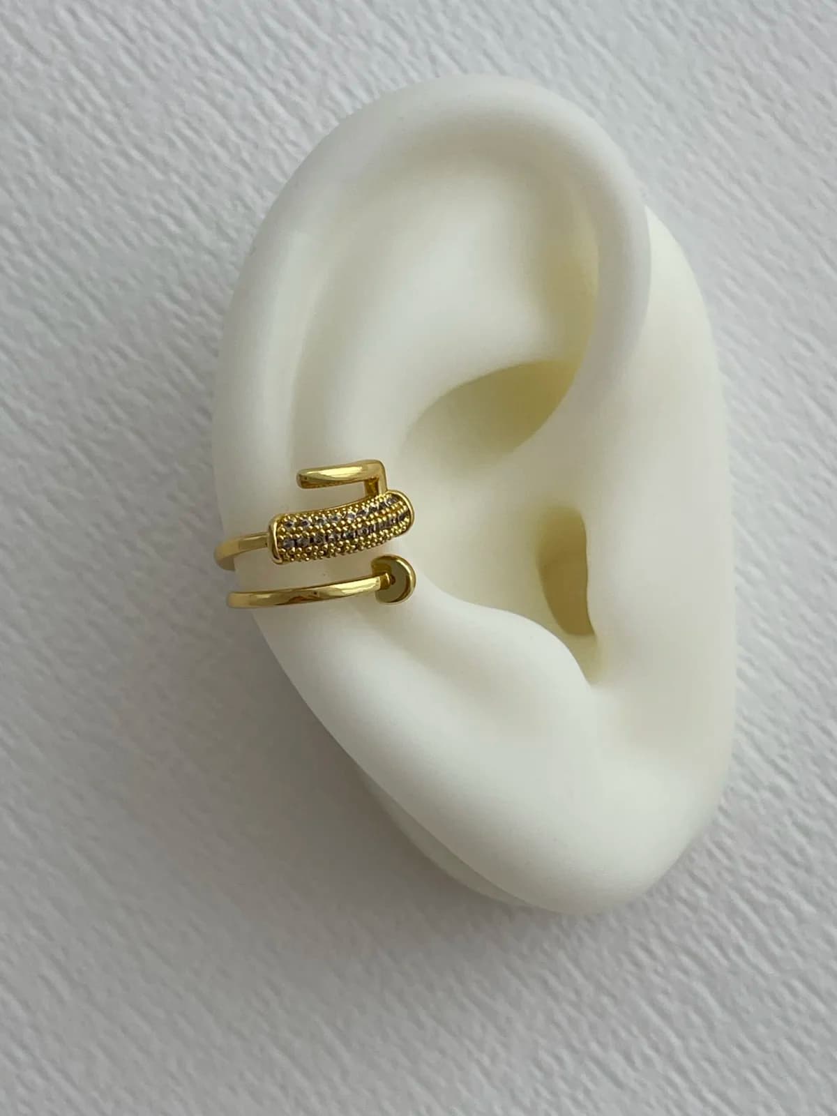 Özel Seri Zirkon Taşlı Çivi Tasarım Gold Earcuff Küpe