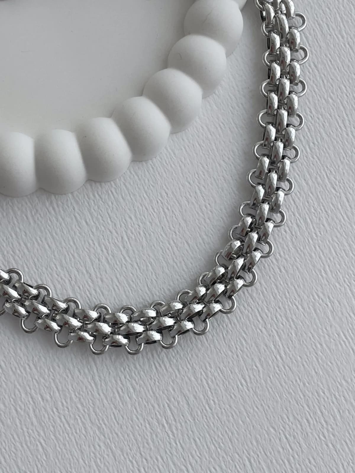 Özel Seri Gümüş Hasır Zincir Choker Kolye