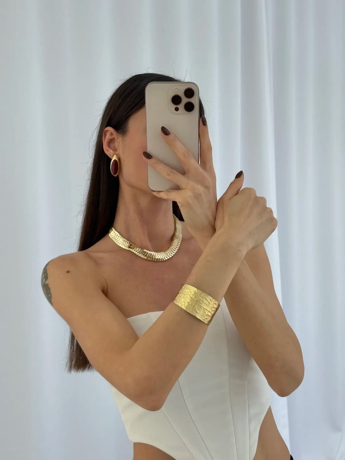 Özel Seri Bordo Kemik Detay Oval Vintage Gold Küpe