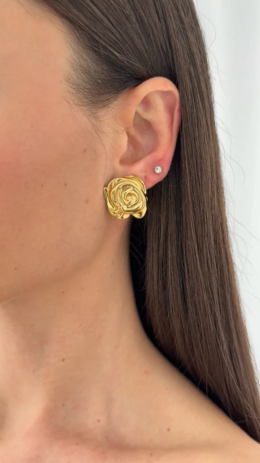 Çelik Gül Tasarım Gold Küpe