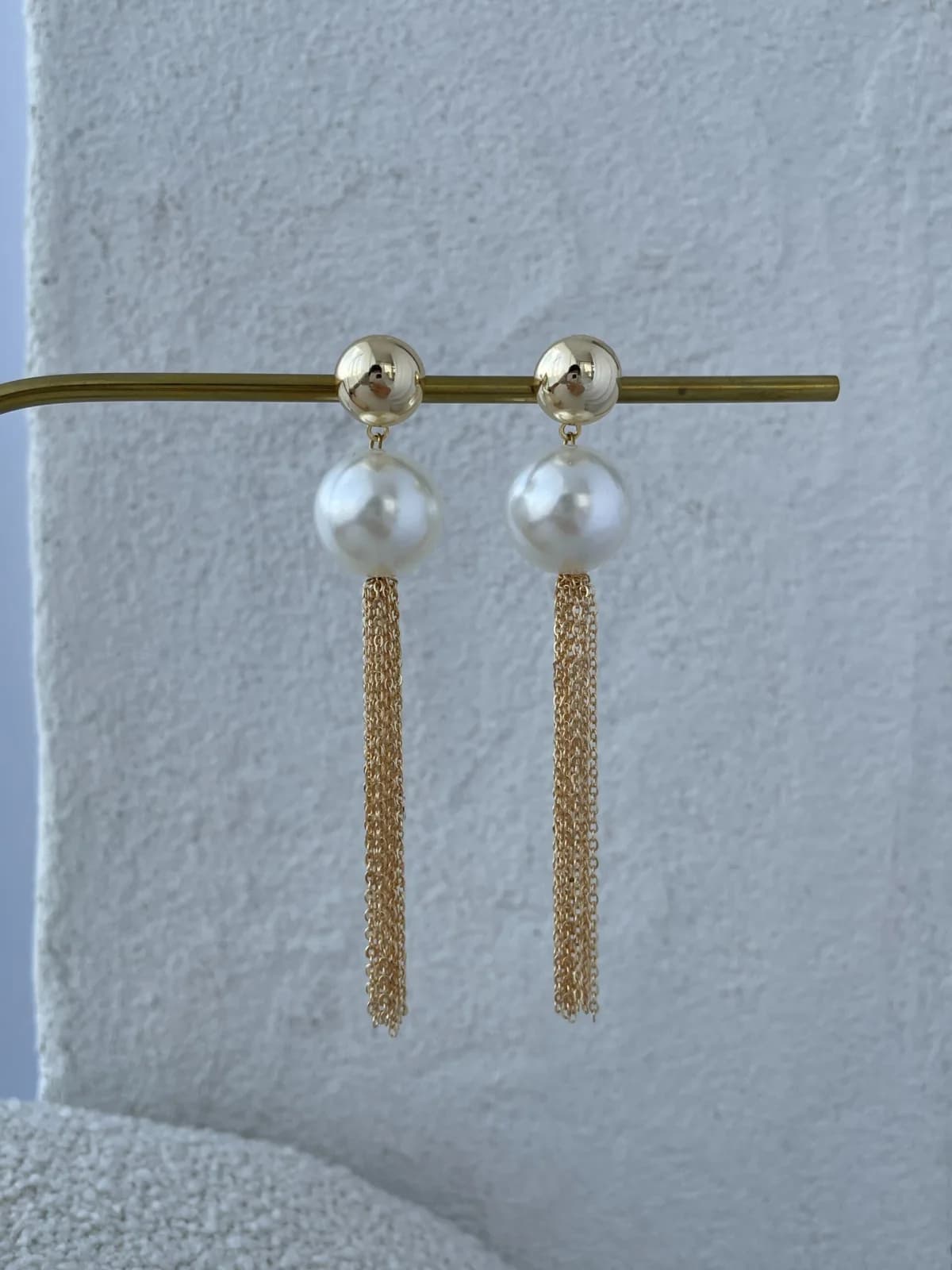Özel Seri Sallantılı Zincir İnci Gold Küpe