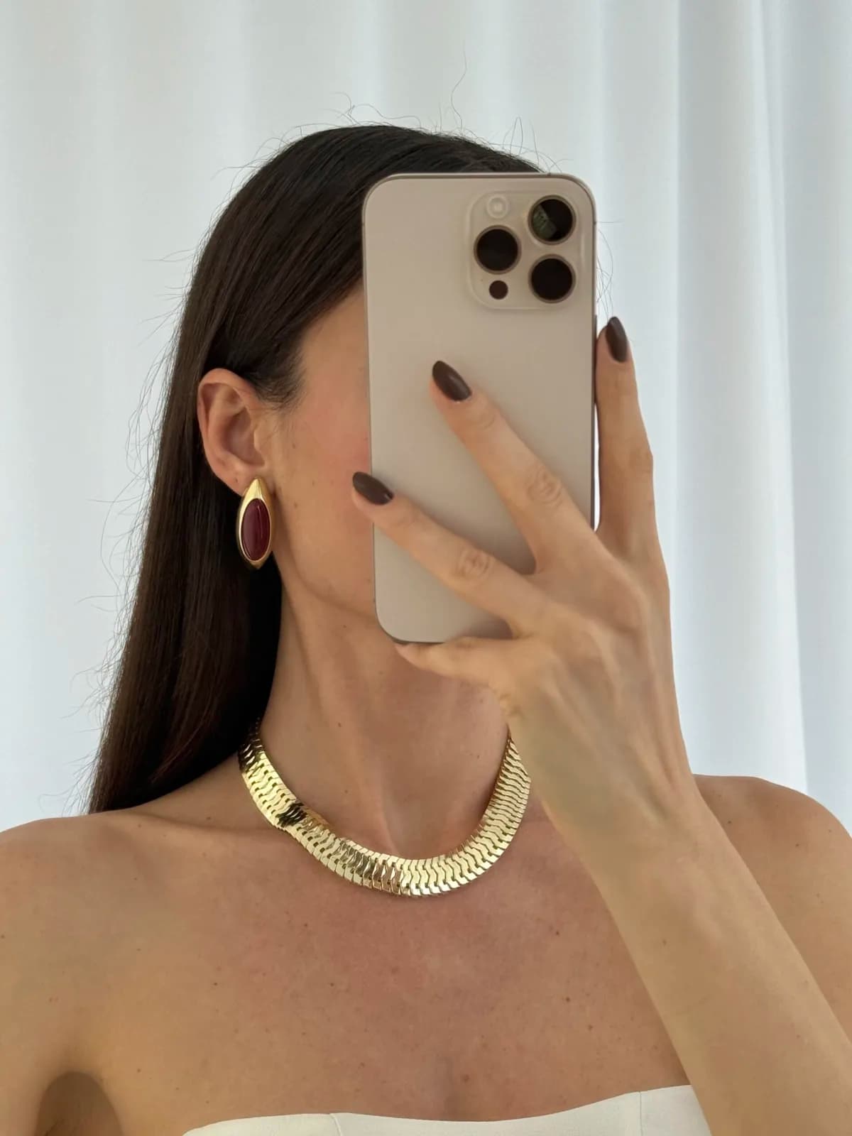 Özel Seri Bordo Kemik Detay Oval Vintage Gold Küpe