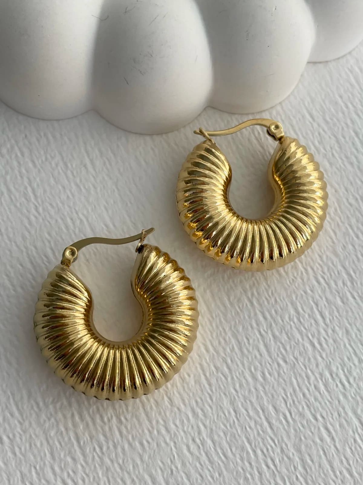 Çelik Tırtık Model Gold Kalın Halka Küpe