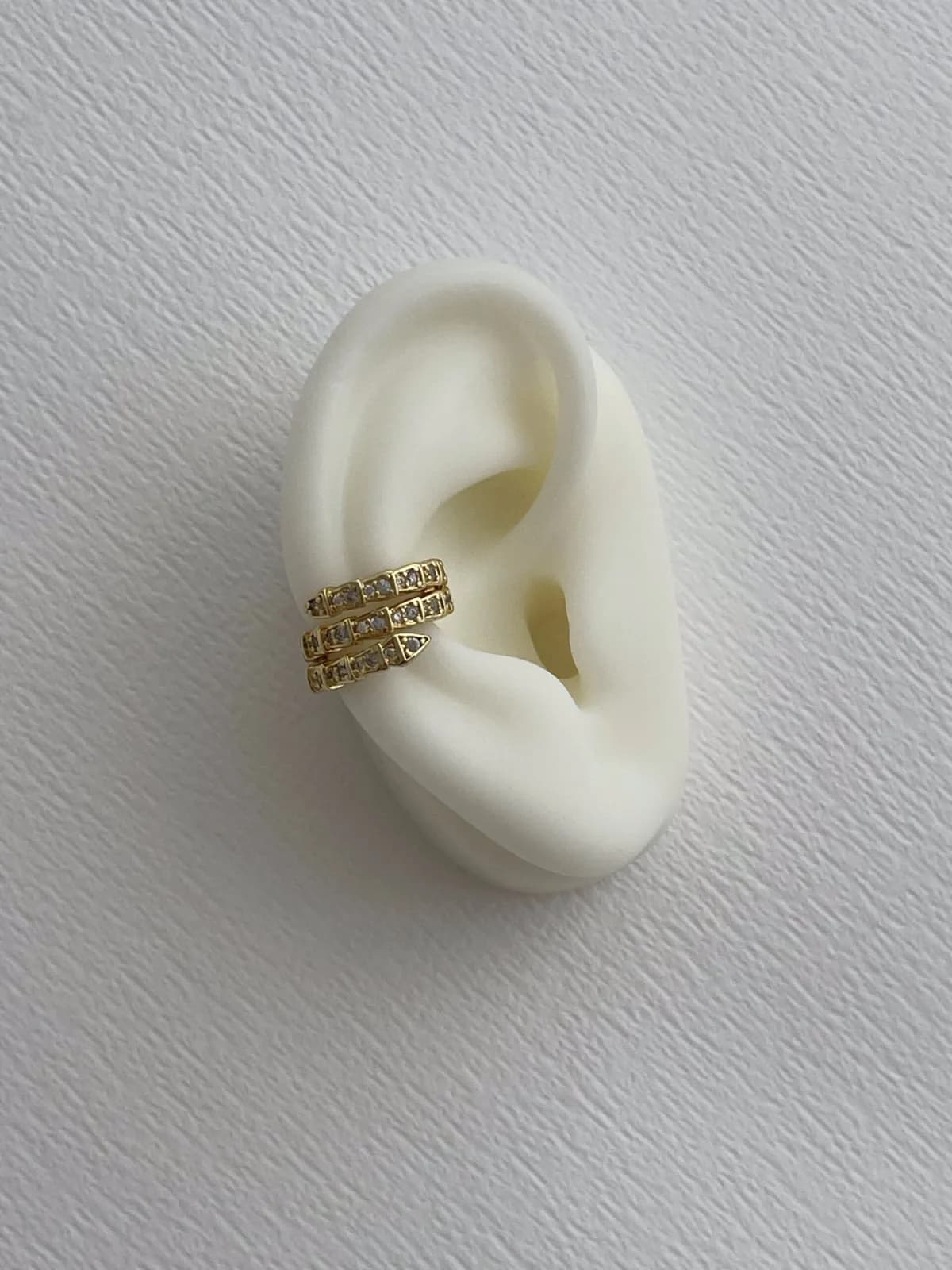 Özel Seri Zirkon Taşlı Yılan Tasarım Gold Earcuff Küpe