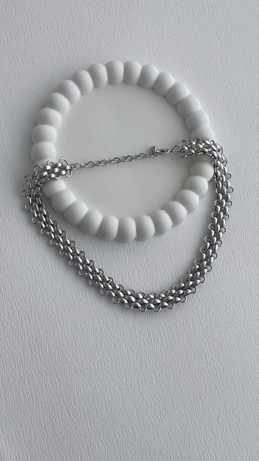 Özel Seri Gümüş Hasır Zincir Choker Kolye
