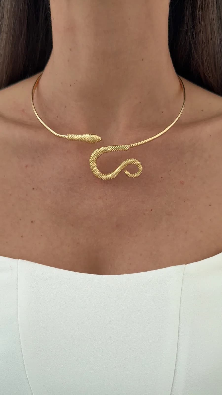 Özel Seri Yılan Tasarım Gold Choker Kolye