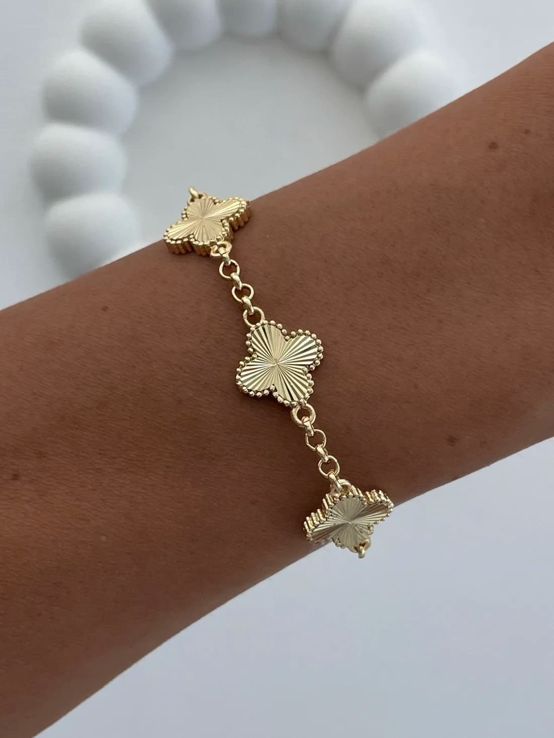 Özel Seri Üçlü Yonca Tasarım Model Gold Bileklik