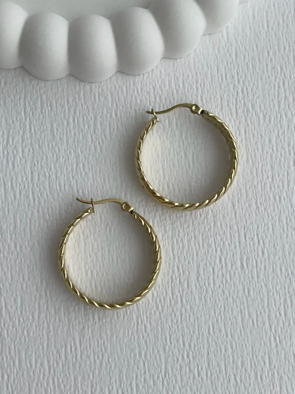 Çelik Örgü Tasarım Gold Halka Küpe