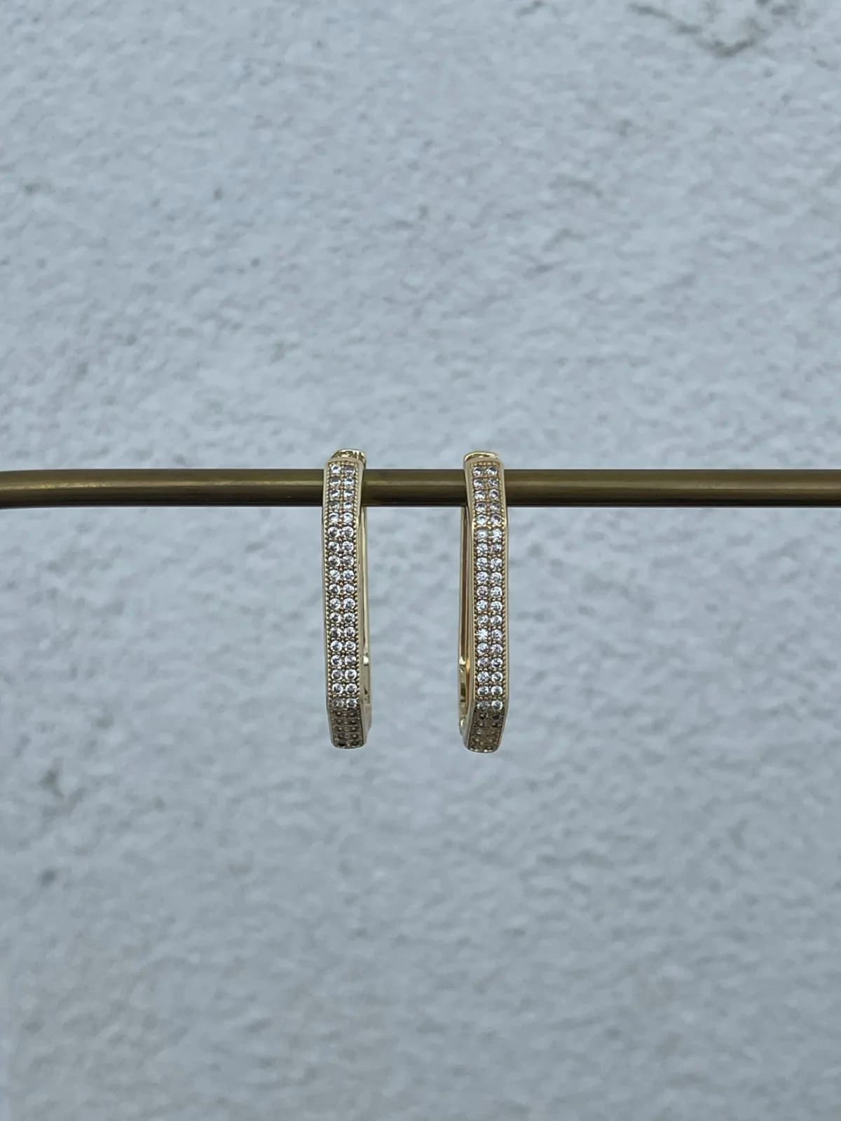 Özel Seri Zirkon Taşlı Altıgen Büyük Gold Küpe