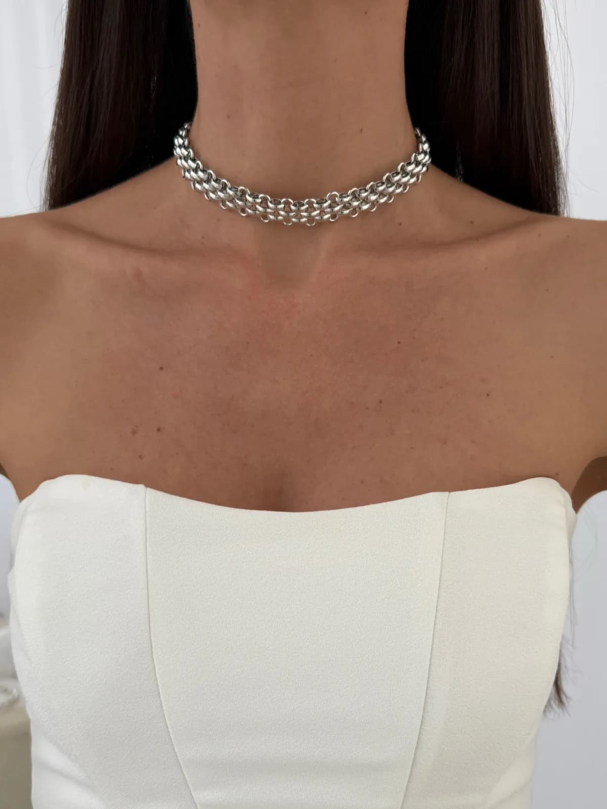 Özel Seri Gümüş Hasır Zincir Choker Kolye