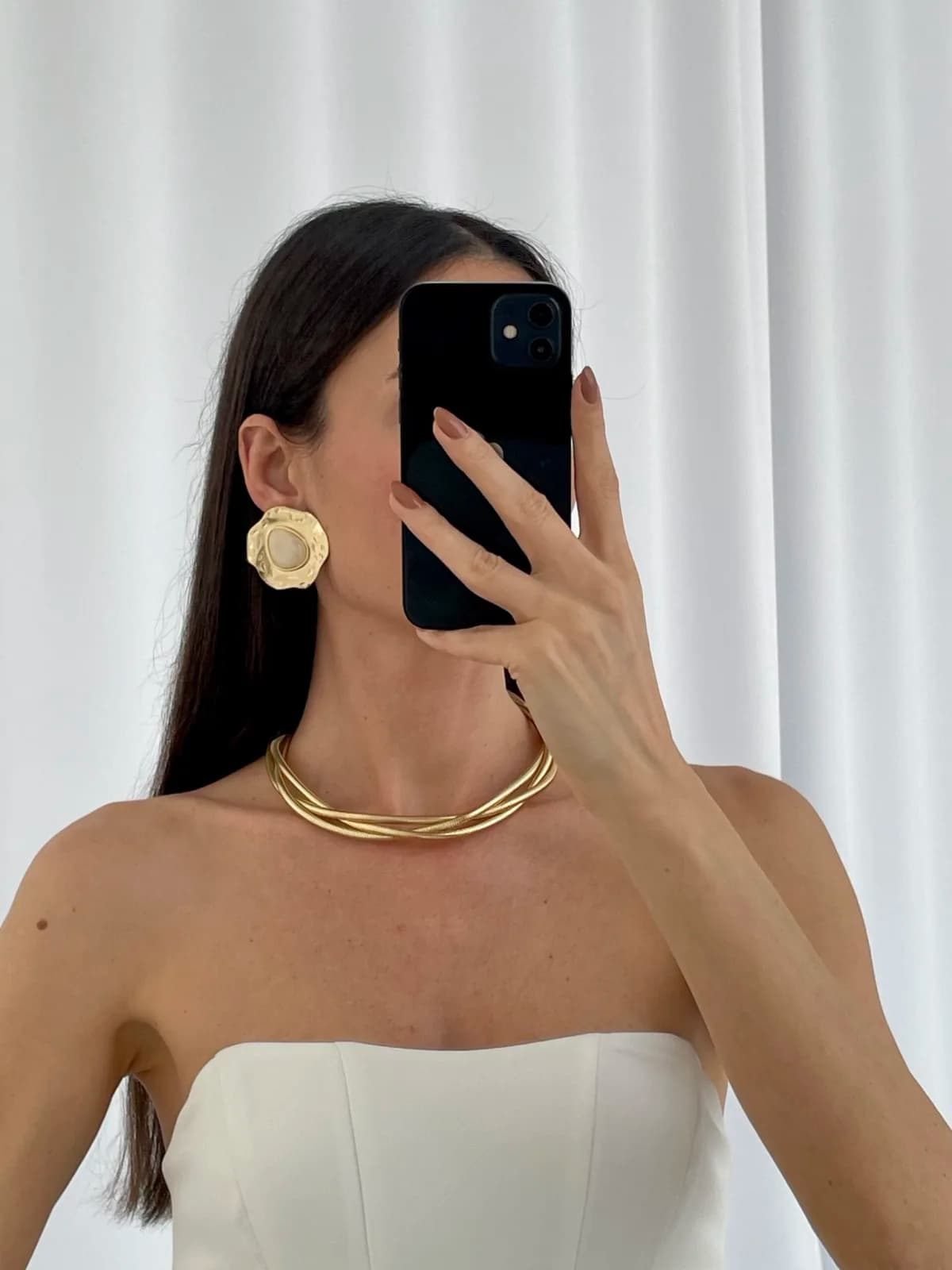 Özel Seri Krem Kemik Desenli Soyut Tasarım Gold Küpe