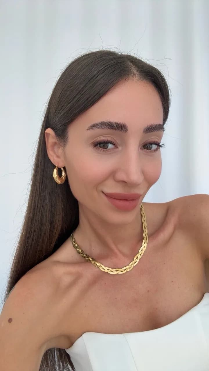 Çelik Desenli Gold Halka Küpe