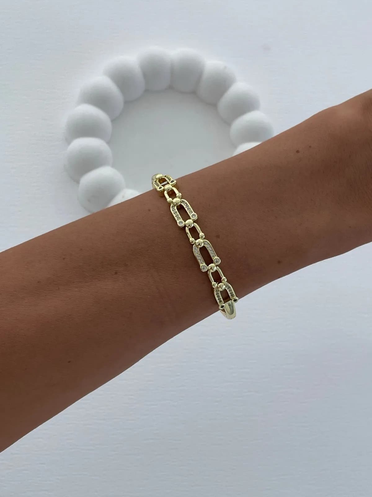 Özel Seri Zirkon Taşlı Zincir Marka Model Gold Kelepçe Bileklik