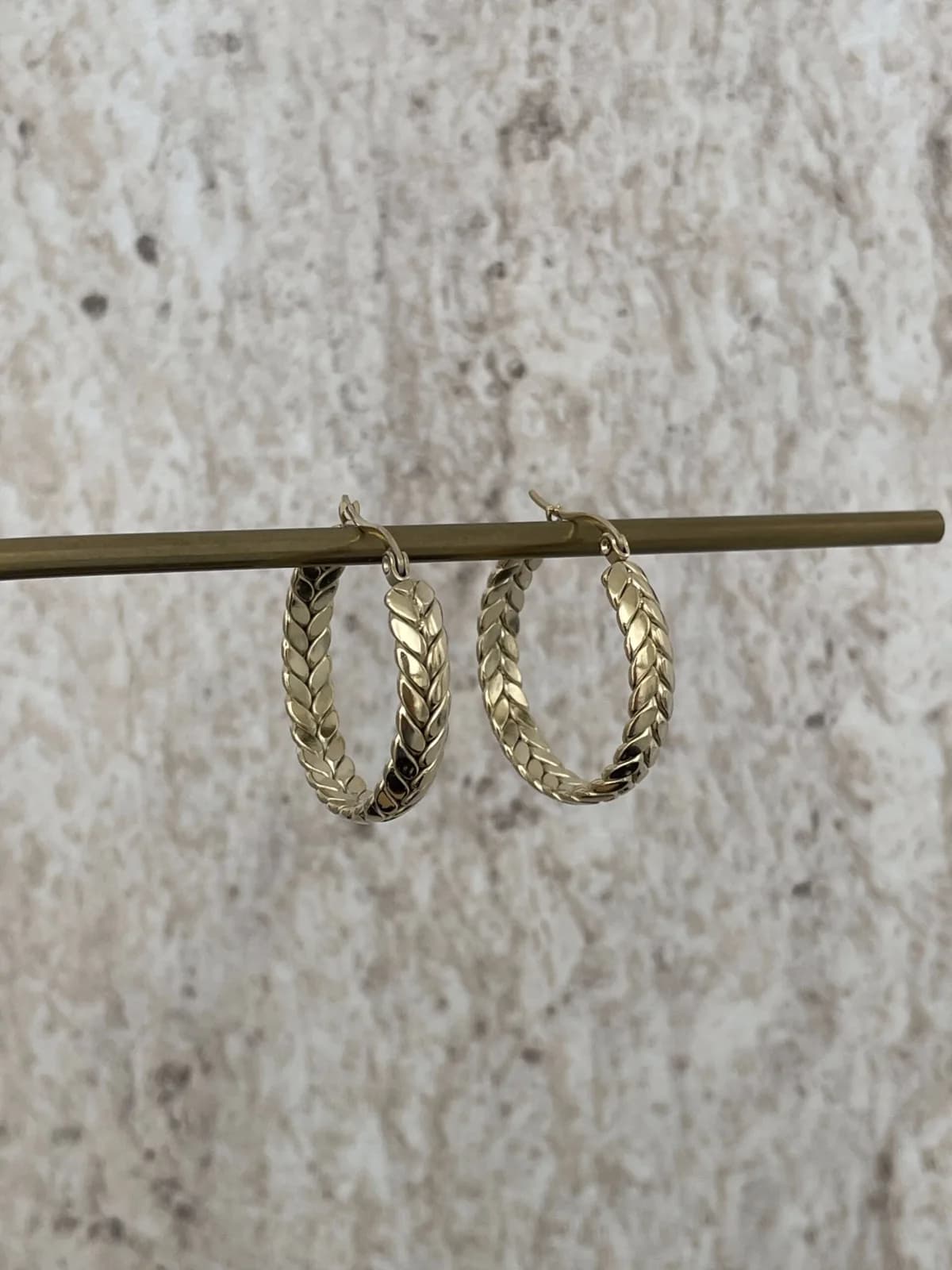 Çelik Örgü Tasarım Gold Halka Küpe