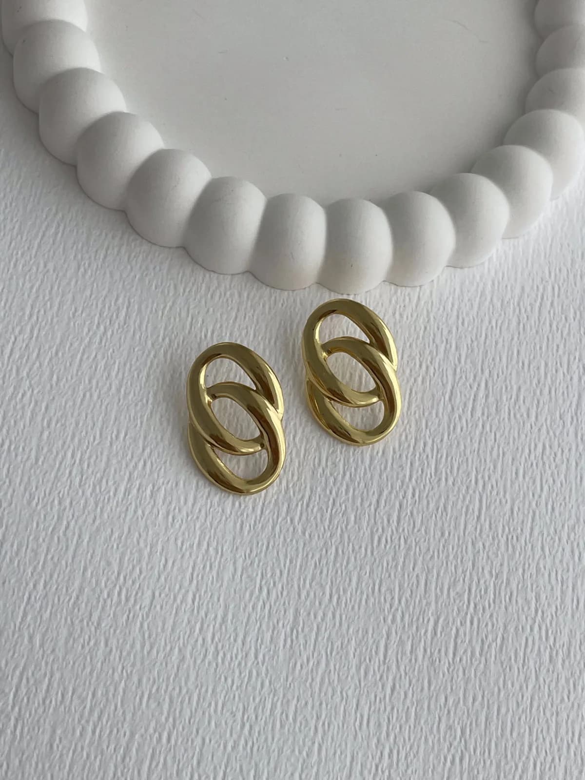 Çelik İkili Oval Tasarım Gold Küpe